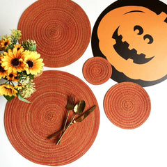 4pcs Round Table Mat Woven Ramie Placemats Anti Slip Dining Table Mats Non-Slip Tableware Bowl Pads Kitchen Drink Cup Coasters