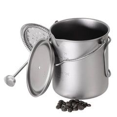 Lixada 750ml Titanium Coffee Cup Mug French Press Pot Coffee Maker Outdoor Camping Cooking Pot with Folding Titanium Spoon