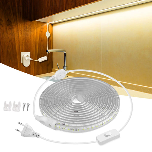 AC220V 110V EU US Plug Powered LED Cabinet Light Strip Kitchen Lamp Tape For Closet Wardrobe Cupboard Backlight Decor Lighting