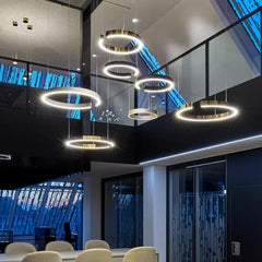 Nordic Led Ring Chandelier Modern Design Rose Gold Black White and Gold Lamp For Living Room Staircase Hotel Kitchen Bar Lights