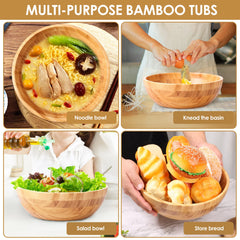 Bamboo Mixing Bowls Serving Plates Tableware Large Capacity Salad Bowl Dishes for Noodles Snacks Fruits Dessert Kitchen supplies