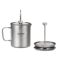 Lixada 750ml Titanium Coffee Cup Mug French Press Pot Coffee Maker Outdoor Camping Cooking Pot with Folding Titanium Spoon