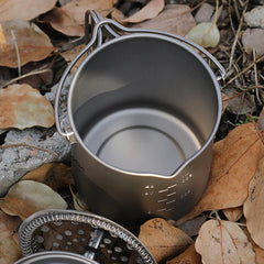 Lixada 750ml Titanium Coffee Cup Mug French Press Pot Coffee Maker Outdoor Camping Cooking Pot with Folding Titanium Spoon