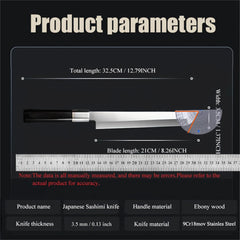 High Carbon Japanese Kitchen Knife Sushi Sashimi Knife Salmon Knife Meat Cleaver Cutting Fish Raw Fruit Fishing Cooking Tool