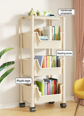 Bookshelf With Wheels Multi-Layer Movable Trolley Home Snack Organizer Shelf Kitchen Vegetable Basket Bedroom Mobile Cart Racks
