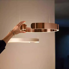Nordic Led Ring Chandelier Modern Design Rose Gold Black White and Gold Lamp For Living Room Staircase Hotel Kitchen Bar Lights