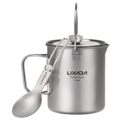 Lixada 750ml Titanium Coffee Cup Mug French Press Pot Coffee Maker Outdoor Camping Cooking Pot with Folding Titanium Spoon