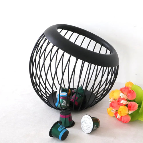 Coffee Pod Metal Holder Large Capacity Ball Shaped Holder Storage Basket Fruit Plate Drain Basket Home Kitchen Storage Basket