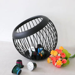 Coffee Pod Metal Holder Large Capacity Ball Shaped Holder Storage Basket Fruit Plate Drain Basket Home Kitchen Storage Basket