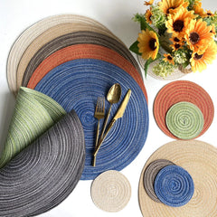 4pcs Round Table Mat Woven Ramie Placemats Anti Slip Dining Table Mats Non-Slip Tableware Bowl Pads Kitchen Drink Cup Coasters