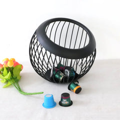 Coffee Pod Metal Holder Large Capacity Ball Shaped Holder Storage Basket Fruit Plate Drain Basket Home Kitchen Storage Basket