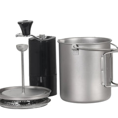 Lixada 750ml Titanium Coffee Cup Mug French Press Pot Coffee Maker Outdoor Camping Cooking Pot with Folding Titanium Spoon
