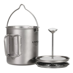 Lixada 750ml Titanium Coffee Cup Mug French Press Pot Coffee Maker Outdoor Camping Cooking Pot with Folding Titanium Spoon