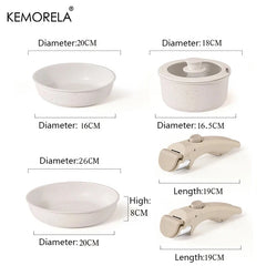 6PCS Pots and Pans Set Nonstick Detachable Handle Cookware Induction Kitchen Cookware Set with 2 Handles Dishwasher Oven Safe