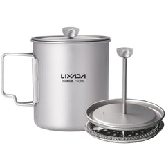 Lixada 750ml Titanium Coffee Cup Mug French Press Pot Coffee Maker Outdoor Camping Cooking Pot with Folding Titanium Spoon