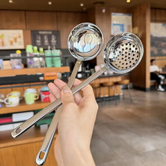 2pcs/set Soup Spoon and Slotted Spoon Set Long Handle Hot Pot Serving Utensil with Ergonomic Grip for Home Kitchen Use