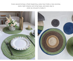 4pcs Round Table Mat Woven Ramie Placemats Anti Slip Dining Table Mats Non-Slip Tableware Bowl Pads Kitchen Drink Cup Coasters