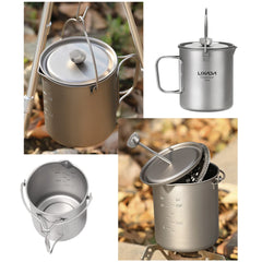 Lixada 750ml Titanium Coffee Cup Mug French Press Pot Coffee Maker Outdoor Camping Cooking Pot with Folding Titanium Spoon