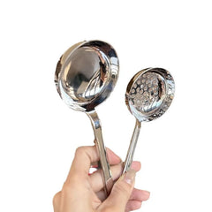 2pcs/set Soup Spoon and Slotted Spoon Set Long Handle Hot Pot Serving Utensil with Ergonomic Grip for Home Kitchen Use