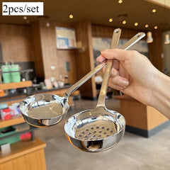 2pcs/set Soup Spoon and Slotted Spoon Set Long Handle Hot Pot Serving Utensil with Ergonomic Grip for Home Kitchen Use