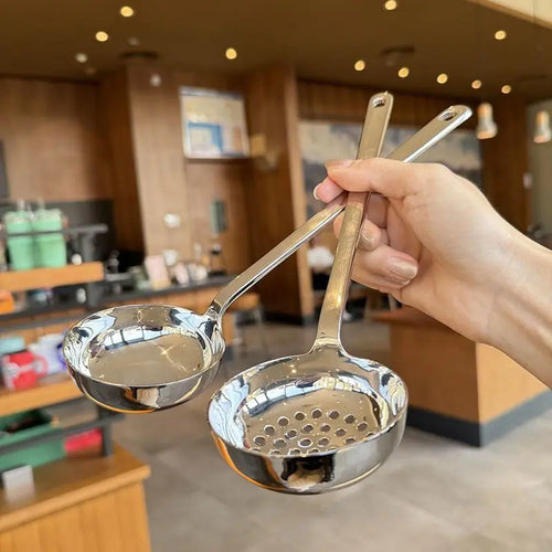 2pcs/set Soup Spoon and Slotted Spoon Set Long Handle Hot Pot Serving Utensil with Ergonomic Grip for Home Kitchen Use