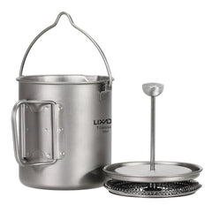 Lixada 750ml Titanium Coffee Cup Mug French Press Pot Coffee Maker Outdoor Camping Cooking Pot with Folding Titanium Spoon