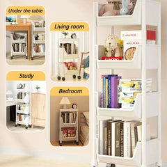 Bookshelf With Wheels Multi-Layer Movable Trolley Home Snack Organizer Shelf Kitchen Vegetable Basket Bedroom Mobile Cart Racks
