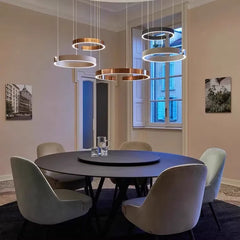 Nordic Led Ring Chandelier Modern Design Rose Gold Black White and Gold Lamp For Living Room Staircase Hotel Kitchen Bar Lights