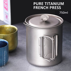 Lixada 750ml Titanium Coffee Cup Mug French Press Pot Coffee Maker Outdoor Camping Cooking Pot with Folding Titanium Spoon